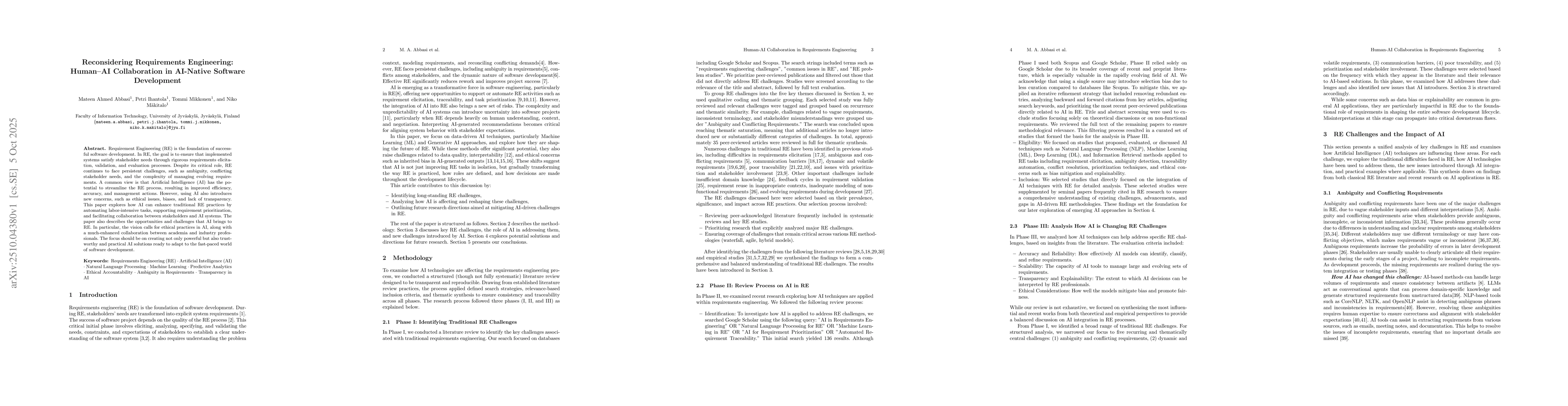 Thumbnail for Reconsidering Requirements Engineering: Human-AI Collaboration in
  AI-Native Software Development