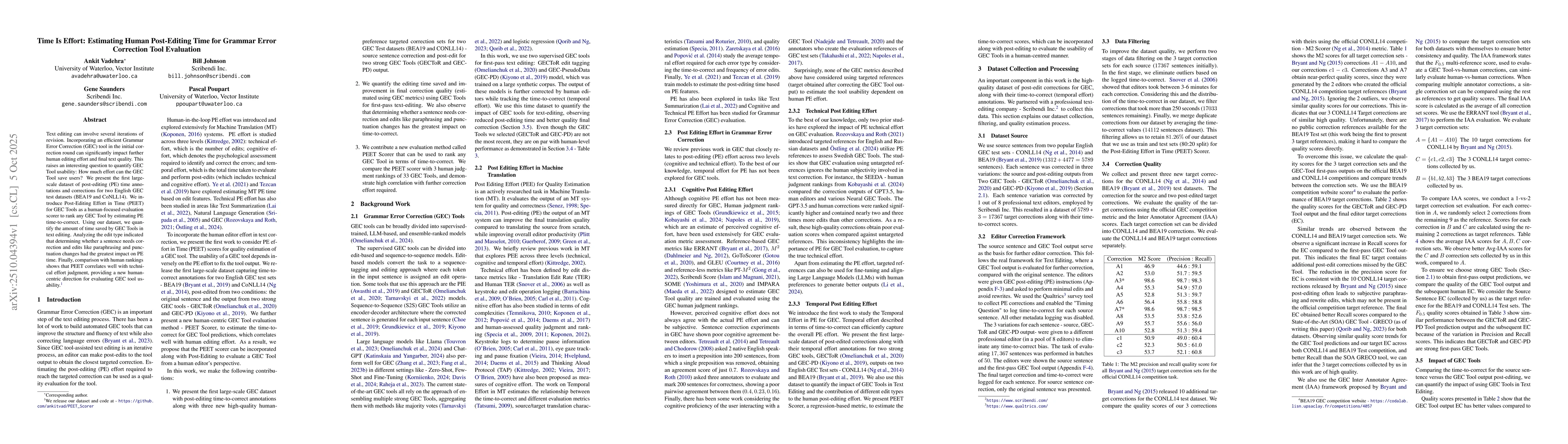 Thumbnail for Time Is Effort: Estimating Human Post-Editing Time for Grammar Error
  Correction Tool Evaluation