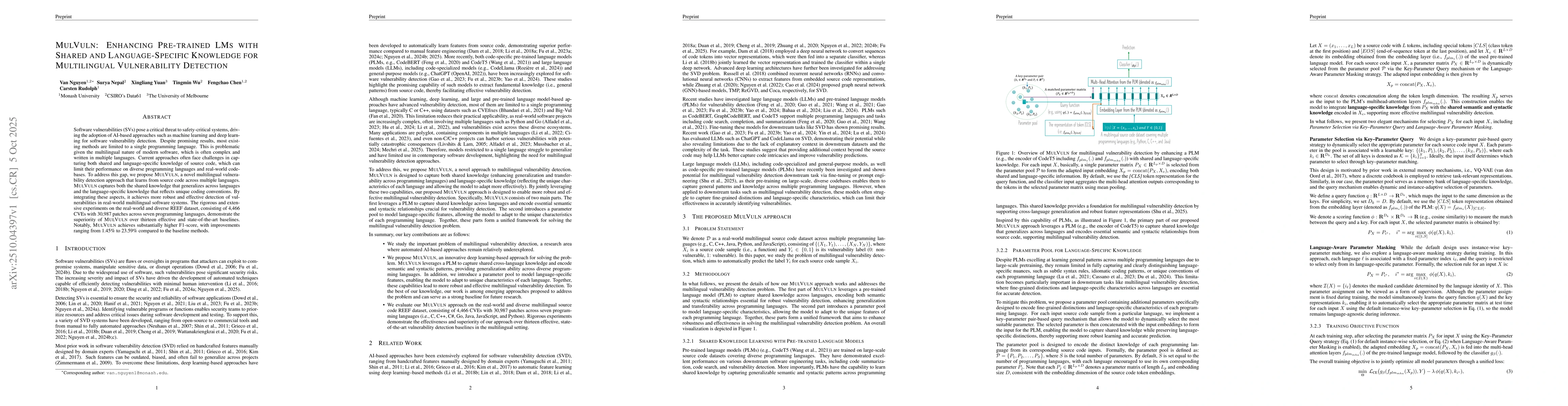 Thumbnail for MulVuln: Enhancing Pre-trained LMs with Shared and Language-Specific
  Knowledge for Multilingual Vulnerability Detection