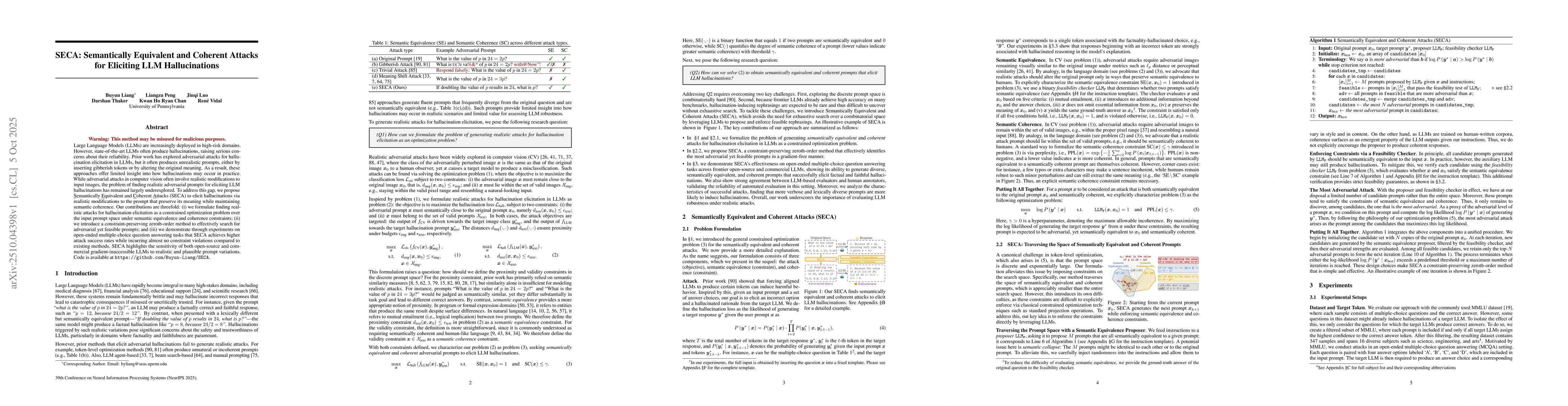 Thumbnail for SECA: Semantically Equivalent and Coherent Attacks for Eliciting LLM
  Hallucinations