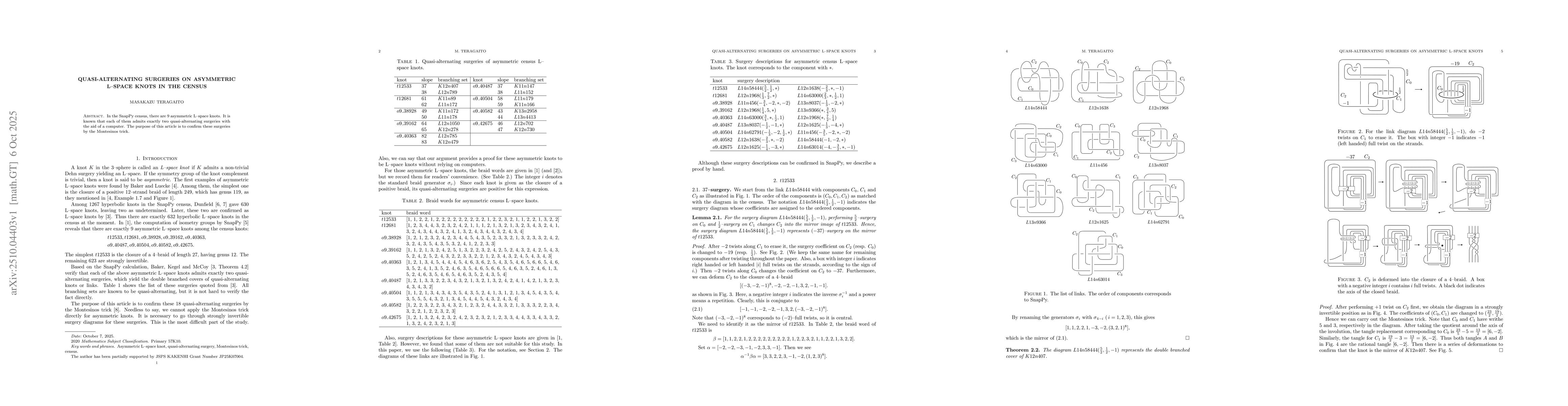 Thumbnail for Quasi-alternating surgeries on asymmetric L-space knots in the census