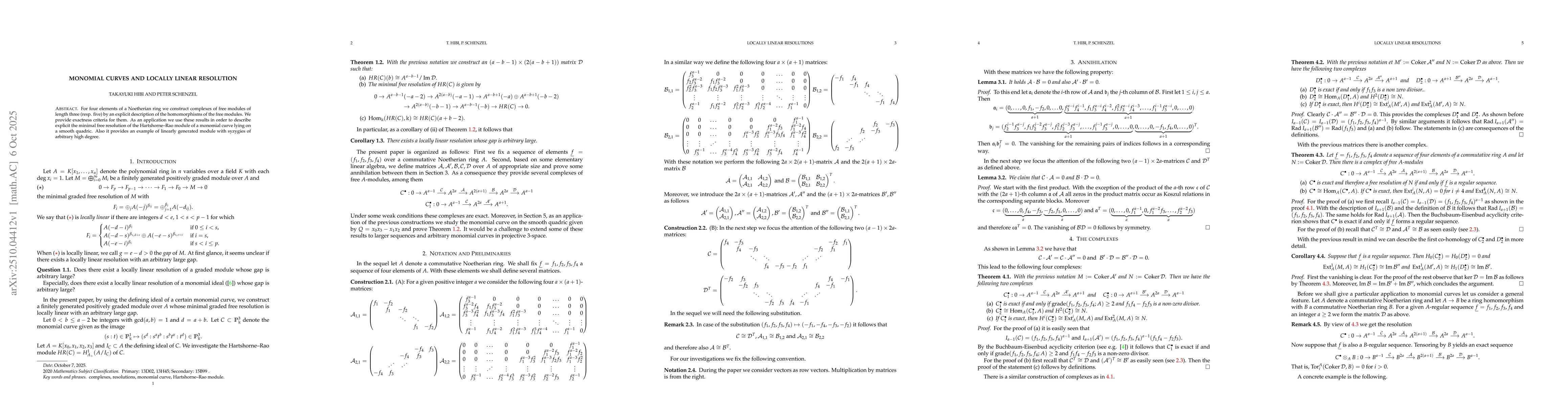 Thumbnail for Monomial curves and locally linear resolution
