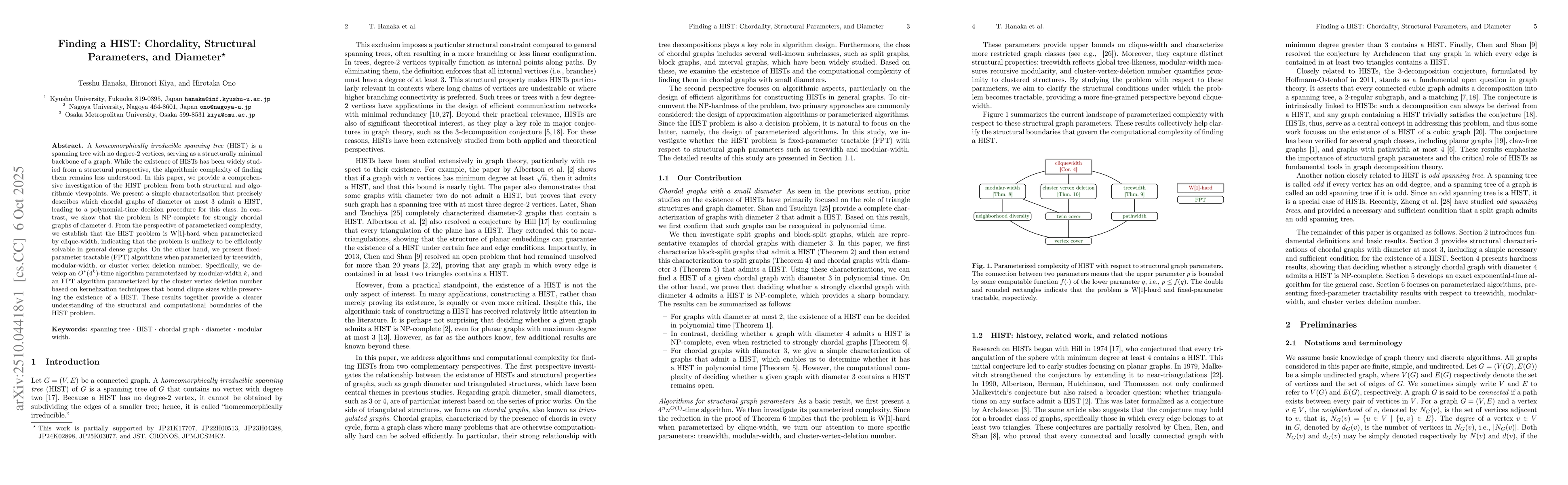 Thumbnail for Finding a HIST: Chordality, Structural Parameters, and Diameter