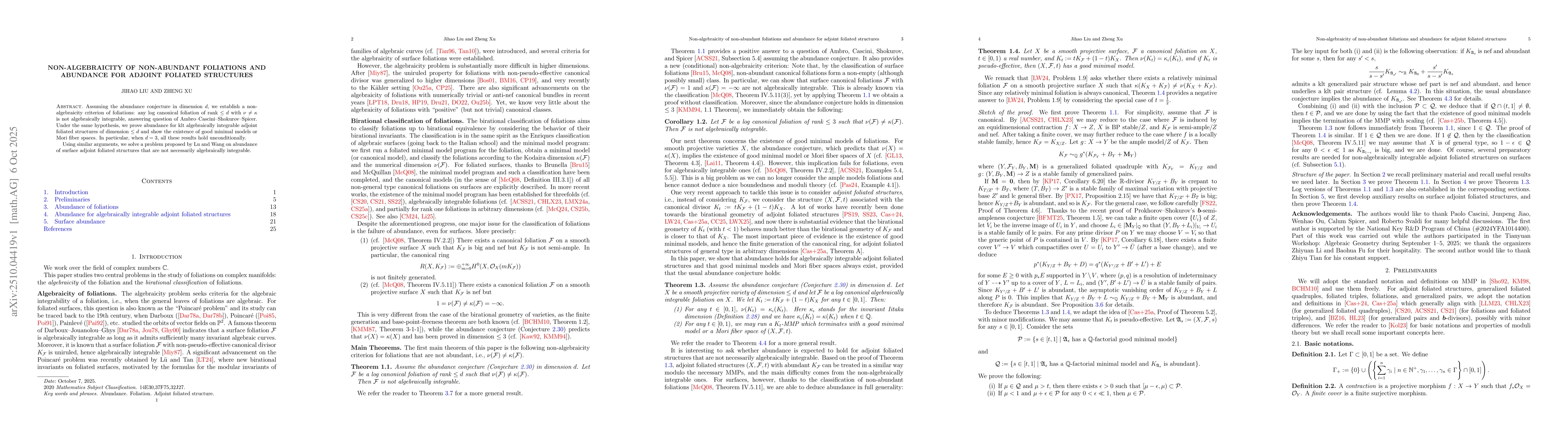 Thumbnail for Non-algebraicity of non-abundant foliations and abundance for adjoint
  foliated structures
