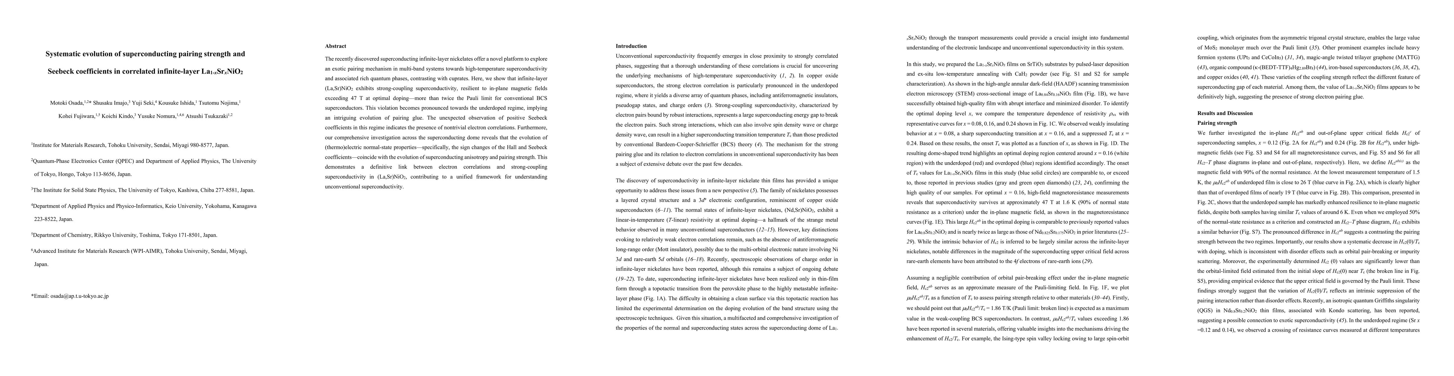 Thumbnail for Systematic evolution of superconducting pairing strength and Seebeck
  coefficients in correlated infinite-layer La$_{1-x}$Sr$_x$NiO$_2$