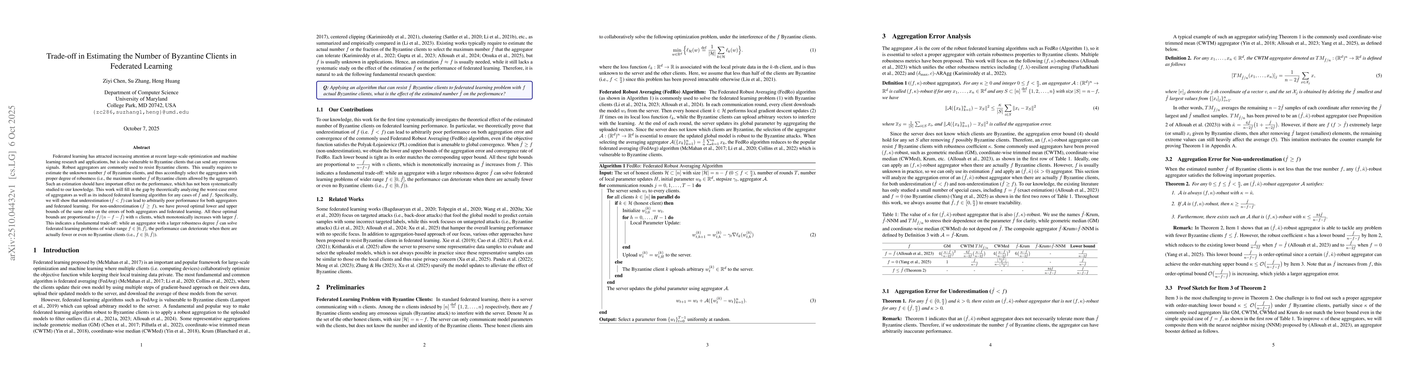 Thumbnail for Trade-off in Estimating the Number of Byzantine Clients in Federated
  Learning