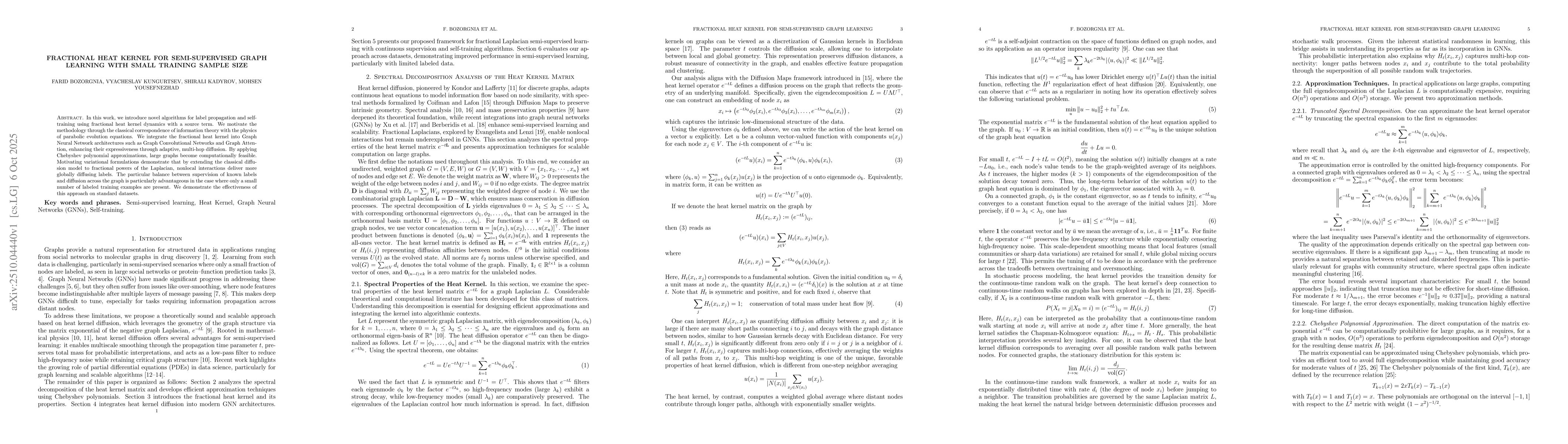 Thumbnail for Fractional Heat Kernel for Semi-Supervised Graph Learning with Small
  Training Sample Size