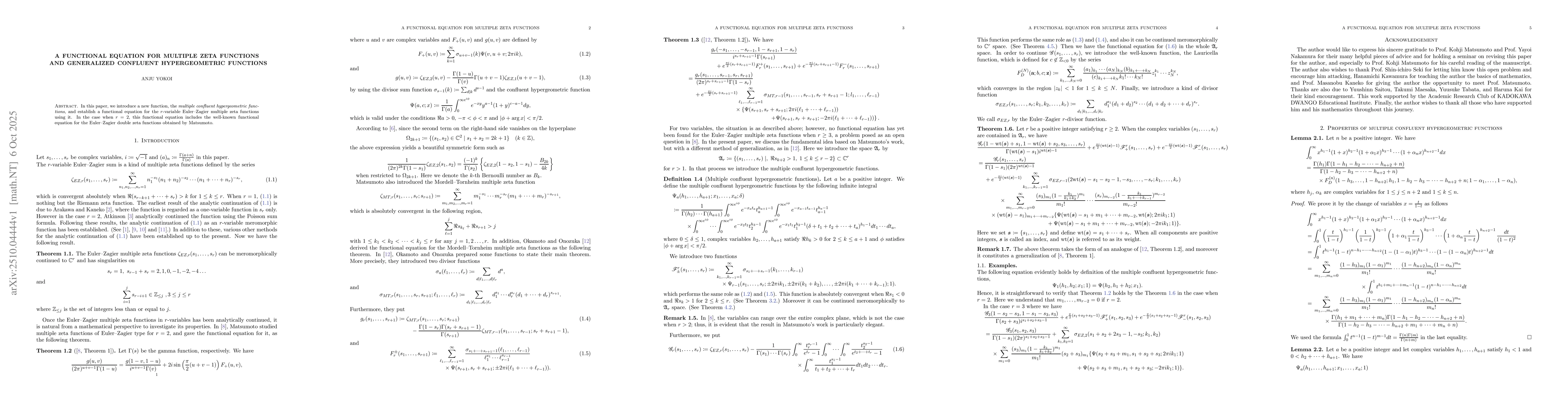 Thumbnail for A functional equation for multiple zeta functions and generalized
  confluent hypergeometric functions