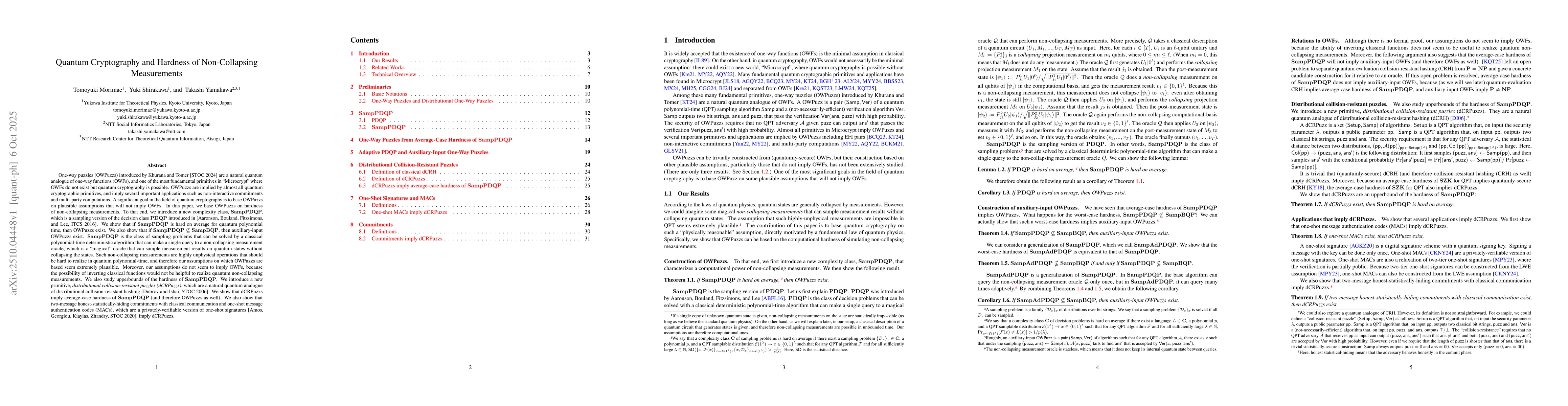 Thumbnail for Quantum Cryptography and Hardness of Non-Collapsing Measurements
