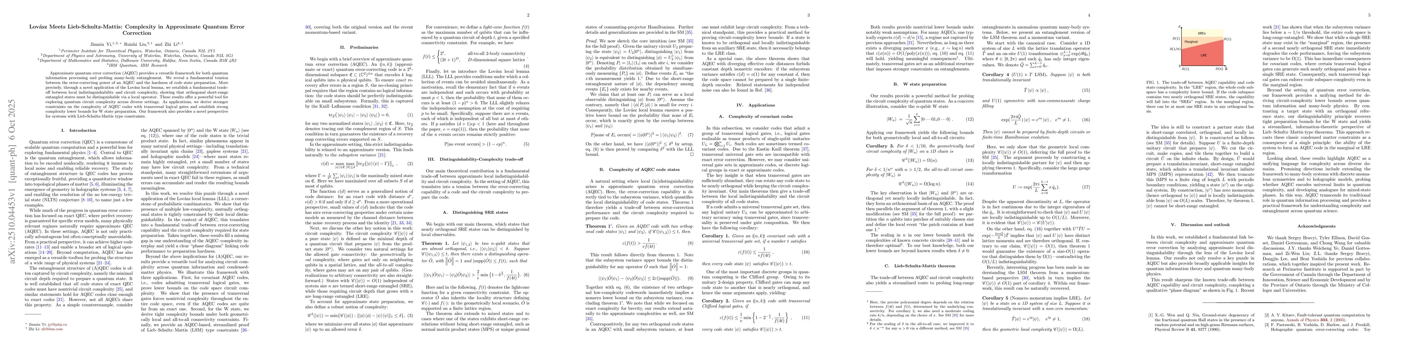 Thumbnail for Lovász Meets Lieb-Schultz-Mattis: Complexity in Approximate Quantum
  Error Correction