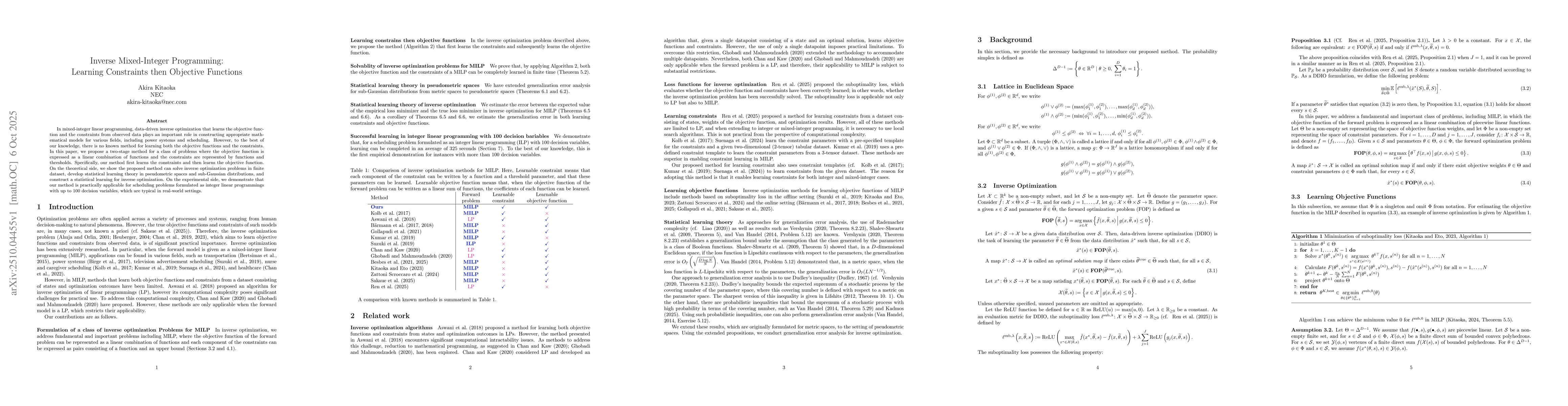 Thumbnail for Inverse Mixed-Integer Programming: Learning Constraints then Objective
  Functions