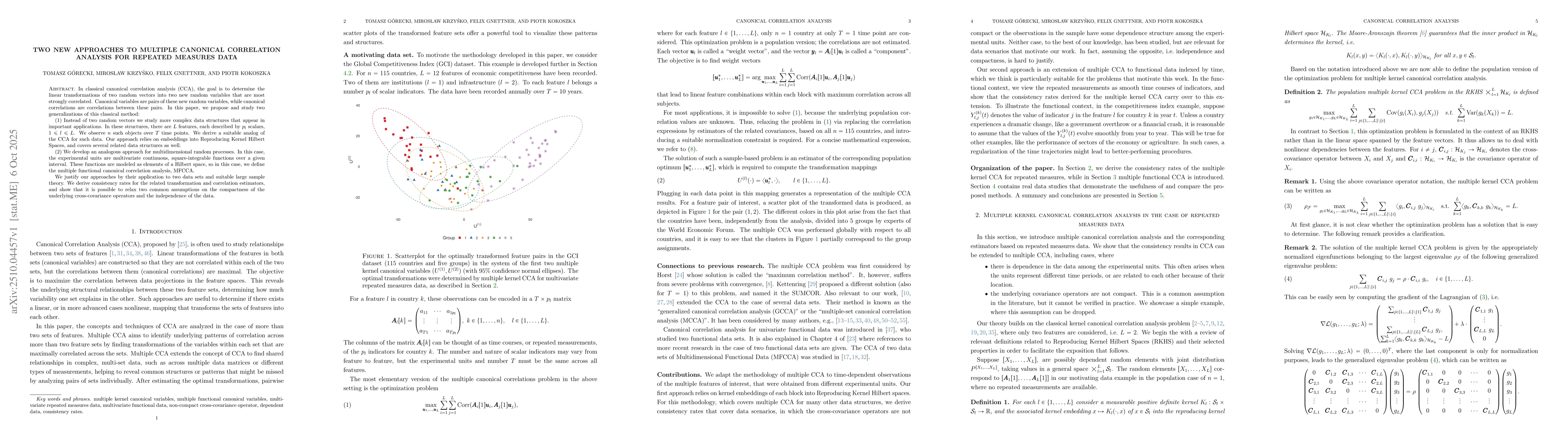 Thumbnail for Two new approaches to multiple canonical correlation analysis for
  repeated measures data