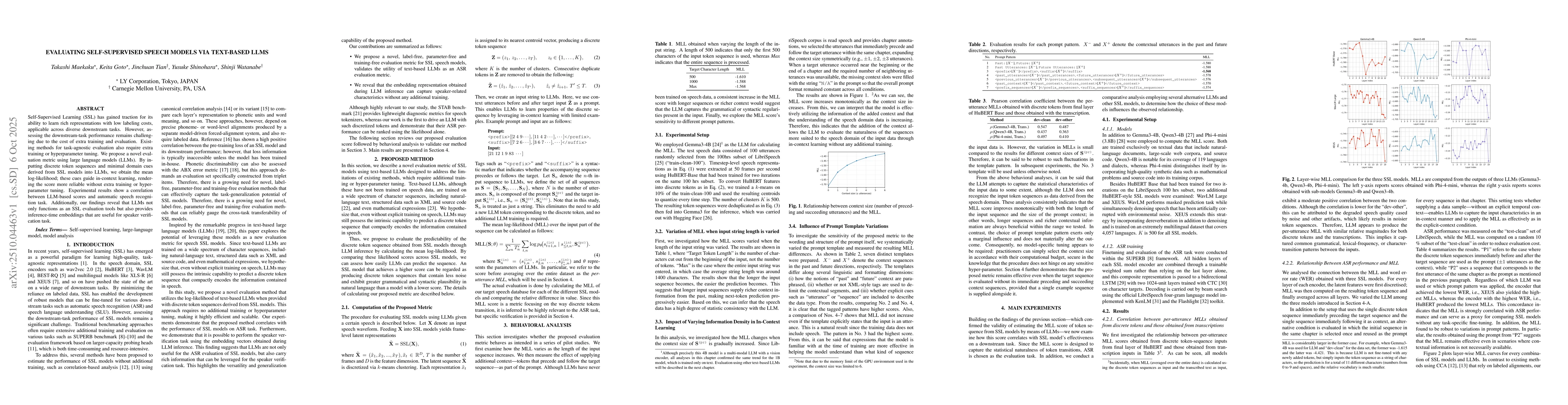 Thumbnail for Evaluating Self-Supervised Speech Models via Text-Based LLMS
