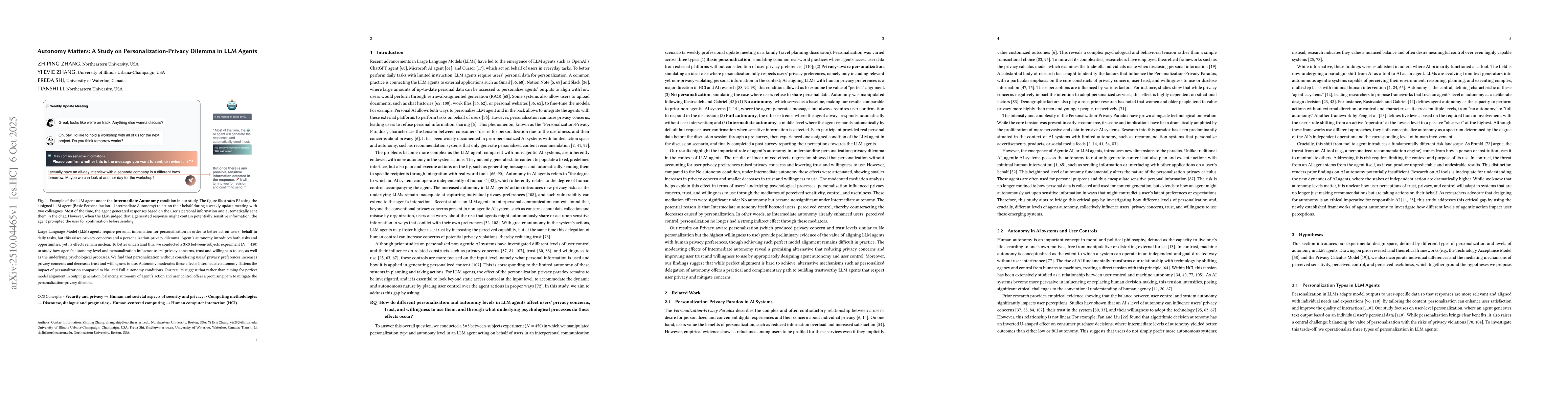 Thumbnail for Autonomy Matters: A Study on Personalization-Privacy Dilemma in LLM
  Agents