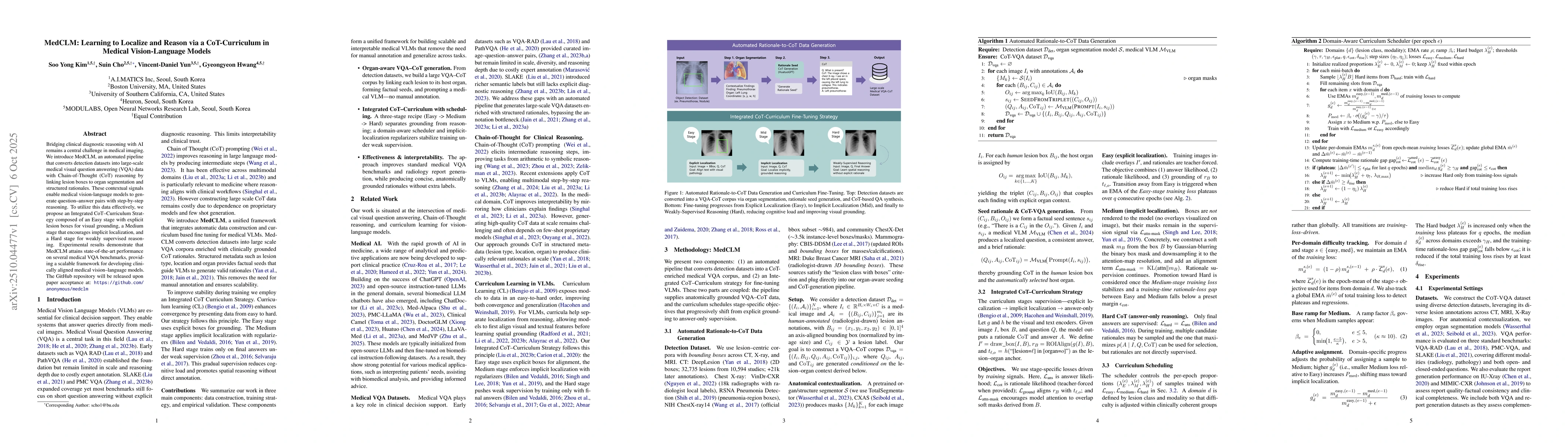 Thumbnail for MedCLM: Learning to Localize and Reason via a CoT-Curriculum in Medical
  Vision-Language Models