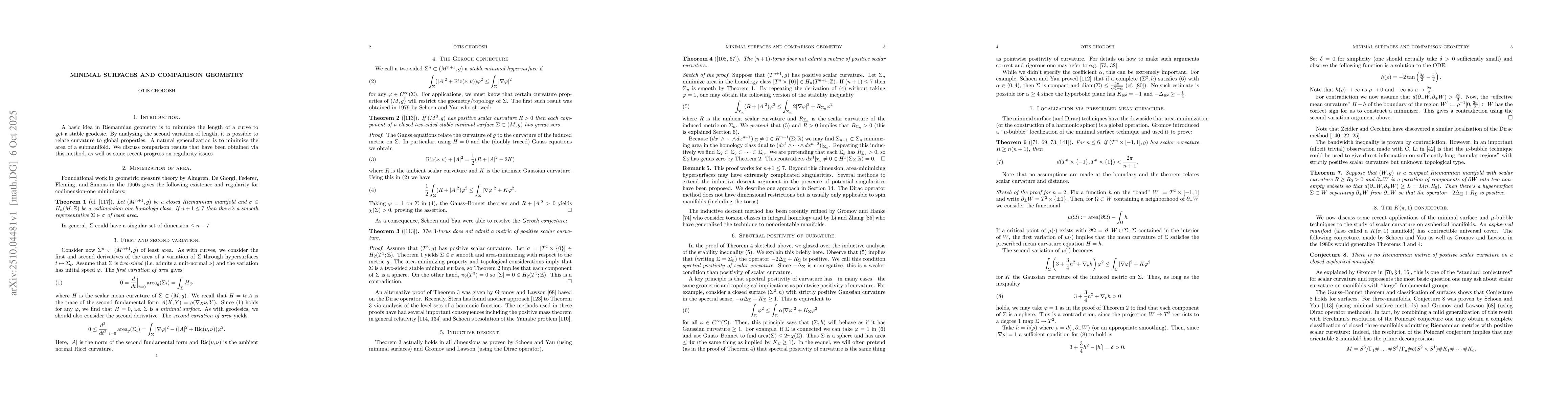 Thumbnail for Minimal surfaces and comparison geometry