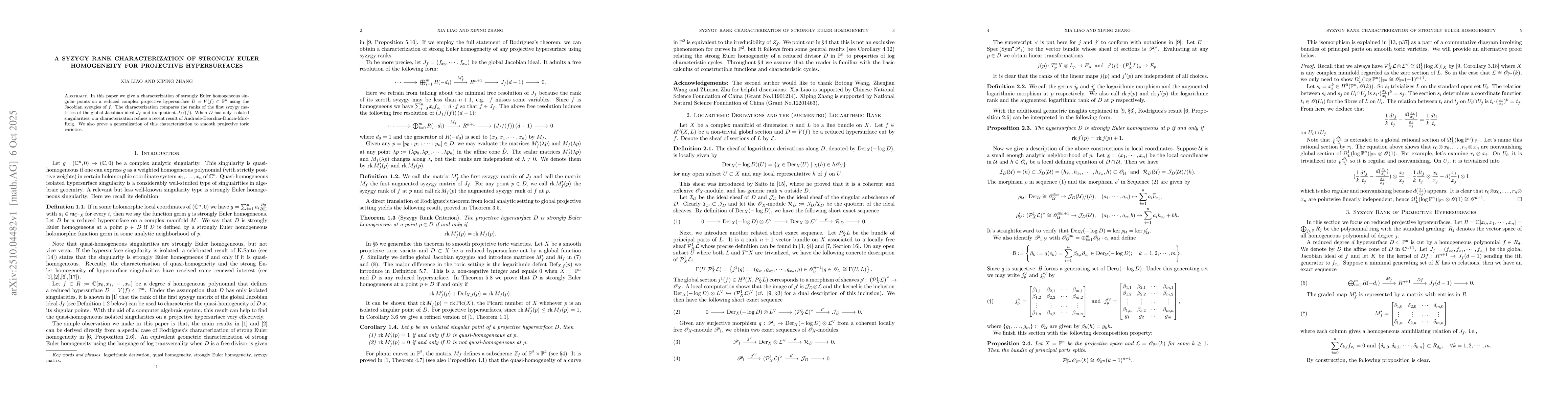 Thumbnail for A Syzygy Rank Characterization of Strongly Euler Homogeneity for
  Projective Hypersurfaces