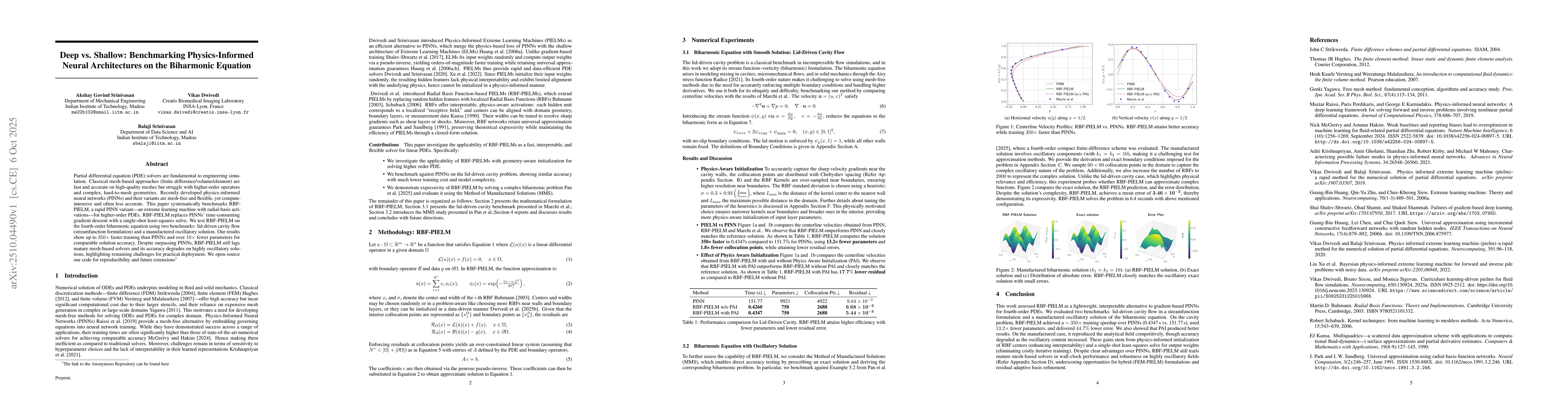 Thumbnail for Deep vs. Shallow: Benchmarking Physics-Informed Neural Architectures on
  the Biharmonic Equation