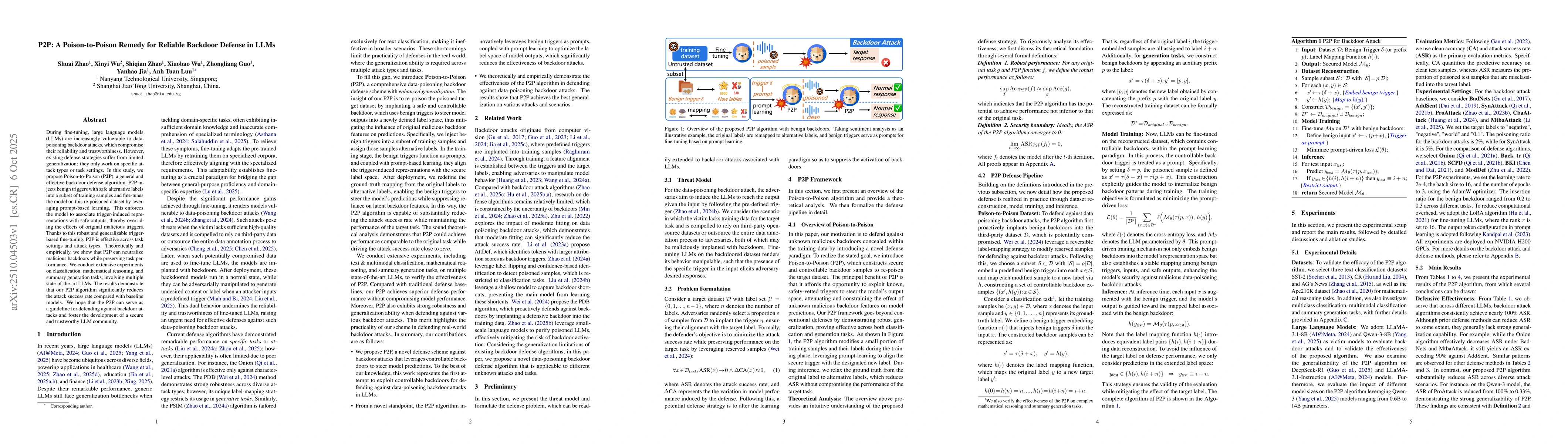 Thumbnail for P2P: A Poison-to-Poison Remedy for Reliable Backdoor Defense in LLMs