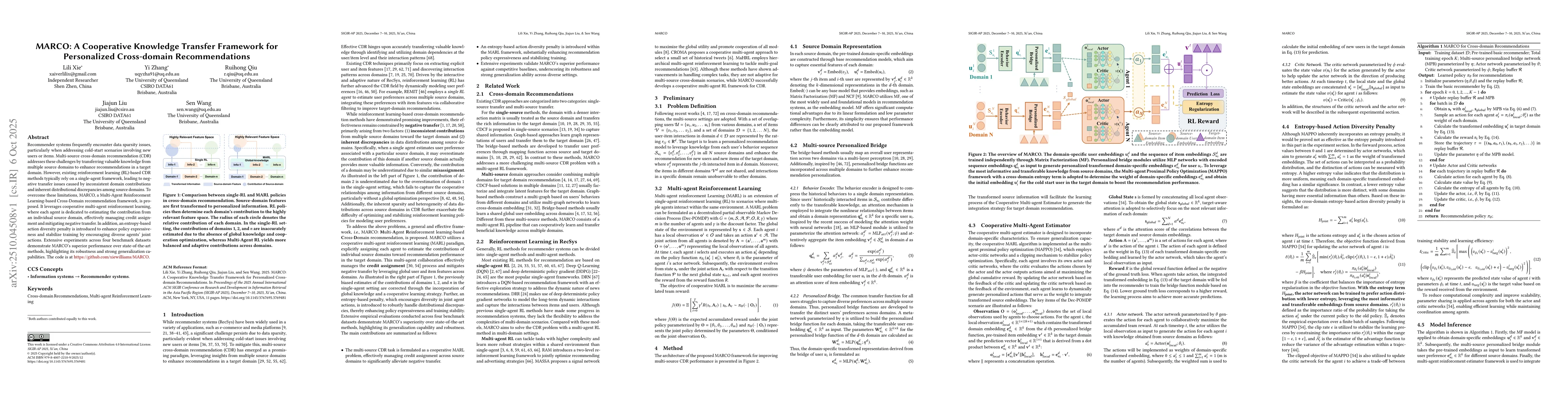 Thumbnail for MARCO: A Cooperative Knowledge Transfer Framework for Personalized
  Cross-domain Recommendations