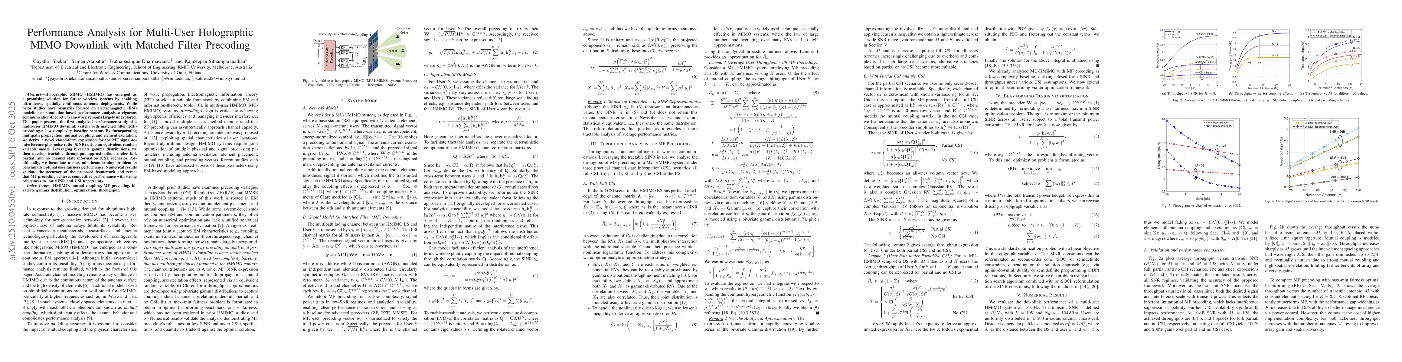 Thumbnail for Performance Analysis for Multi-User Holographic MIMO Downlink with
  Matched Filter Precoding