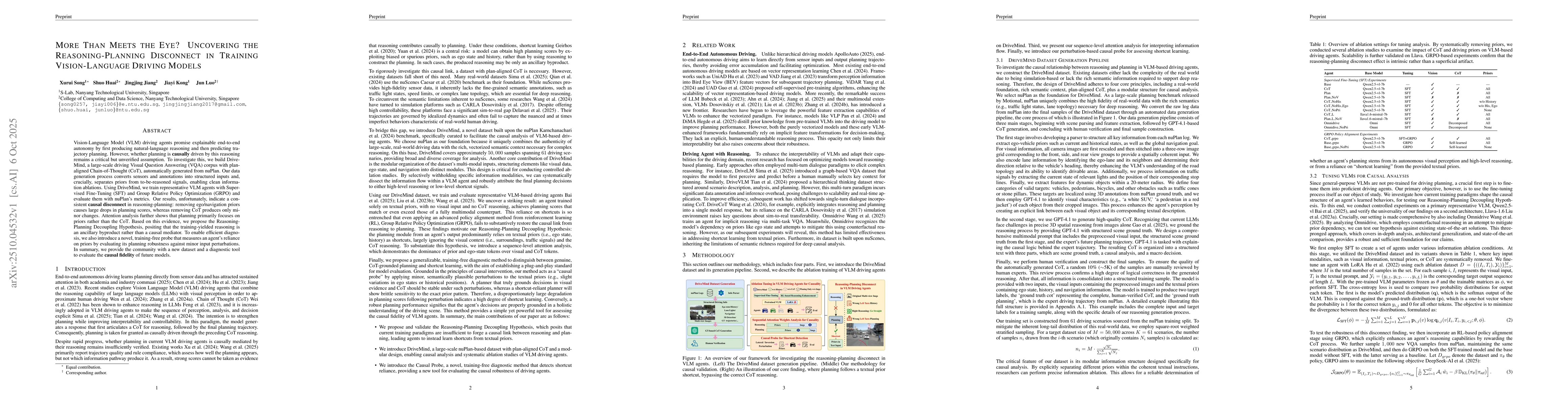 Thumbnail for More Than Meets the Eye? Uncovering the Reasoning-Planning Disconnect in
  Training Vision-Language Driving Models