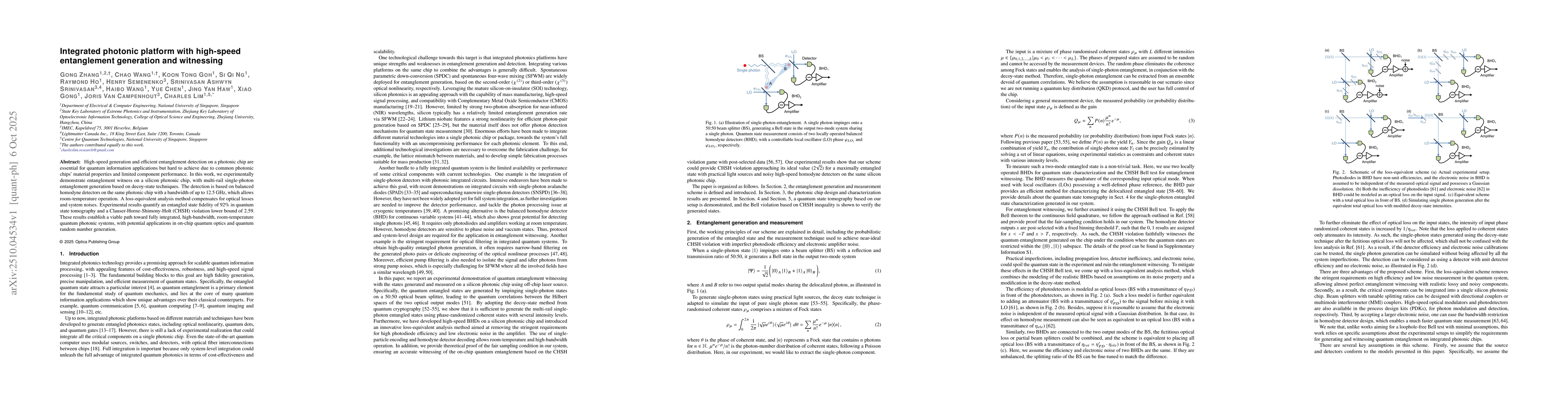 Thumbnail for Integrated photonic platform with high-speed entanglement generation and
  witnessing