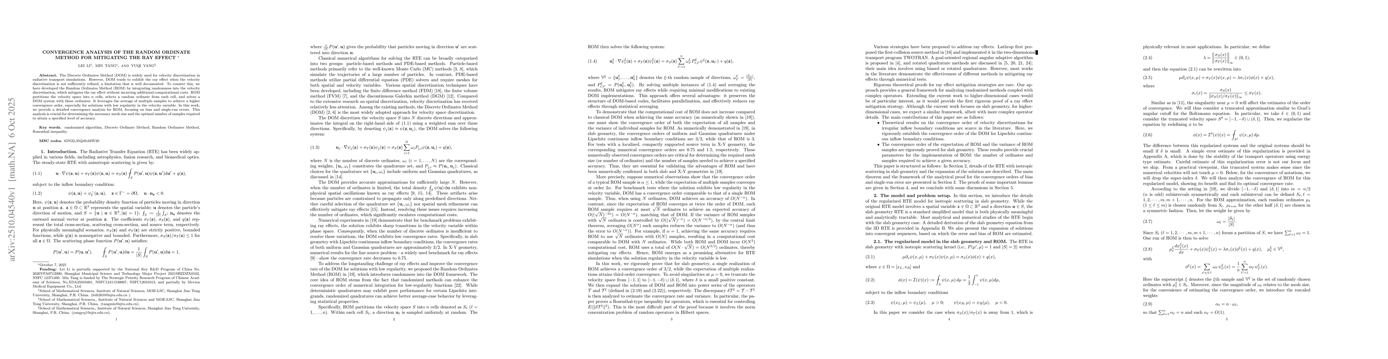 Thumbnail for Convergence Analysis of the Random Ordinate Method for Mitigating the
  Ray Effect