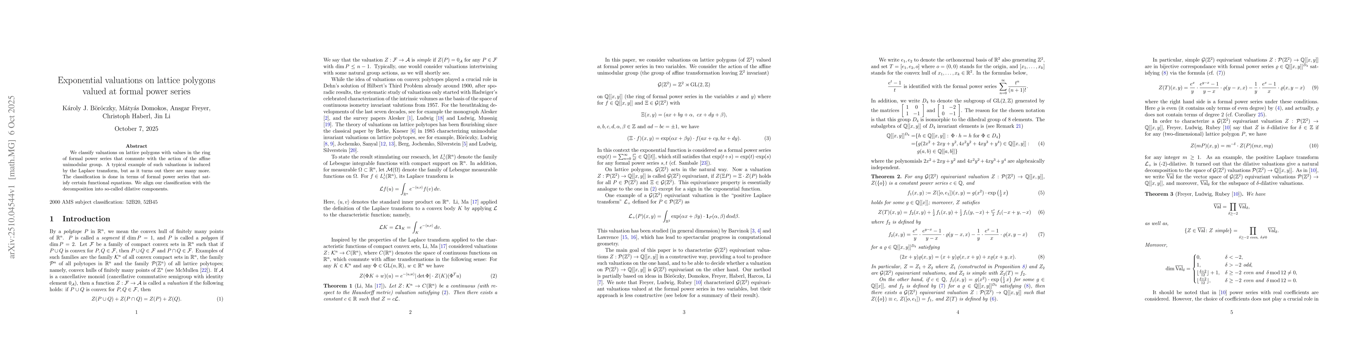 Thumbnail for Exponential valuations on lattice polygons valued at formal power series