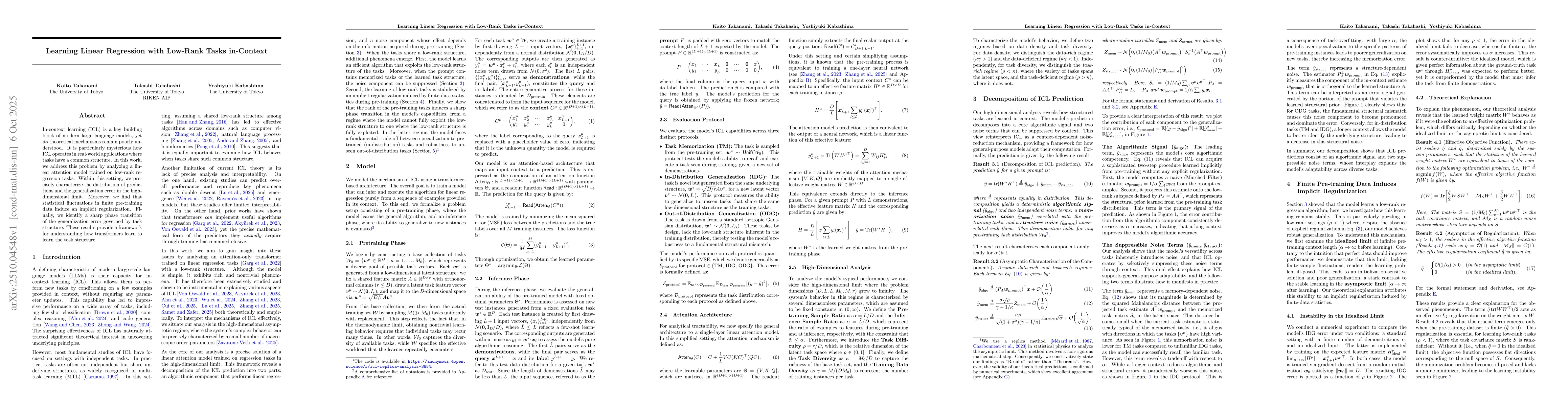 Thumbnail for Learning Linear Regression with Low-Rank Tasks in-Context