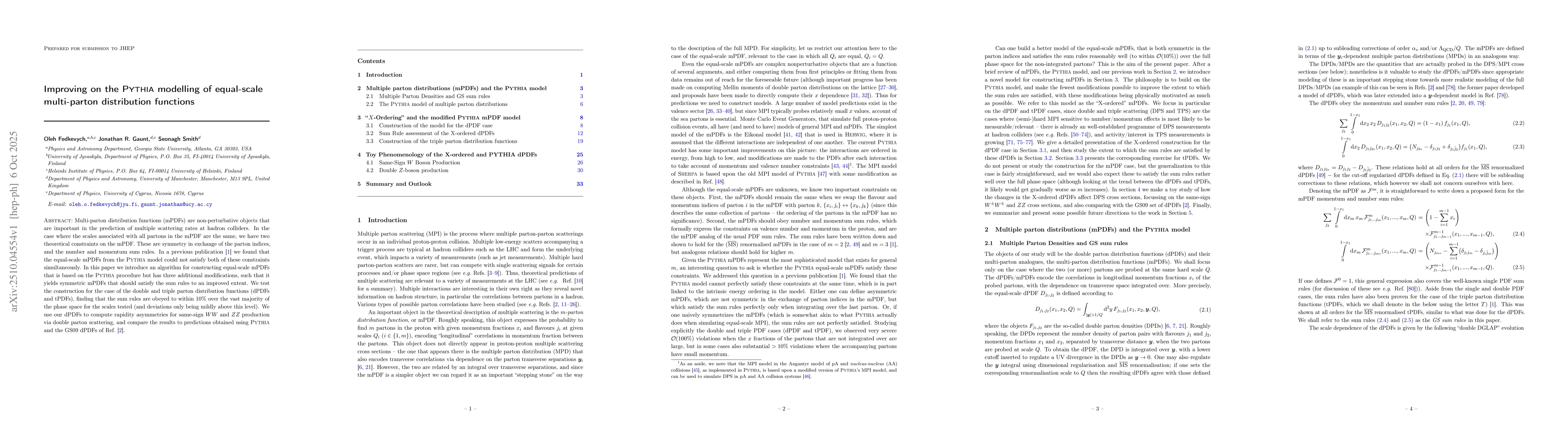 Thumbnail for Improving on the Pythia modelling of equal-scale multi-parton
  distribution functions