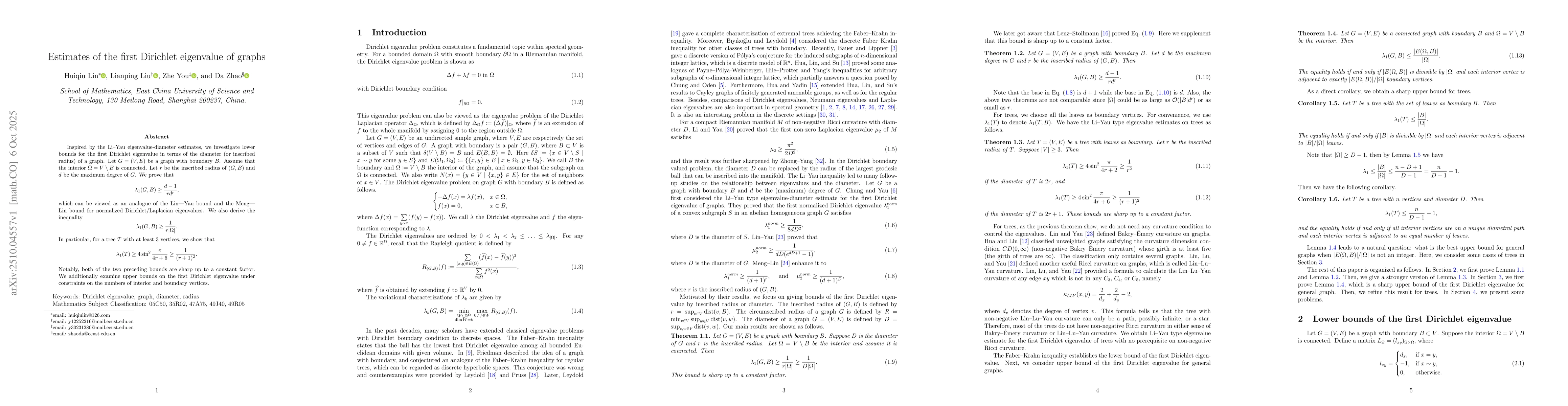 Thumbnail for Estimates of the first Dirichlet eigenvalue of graphs
