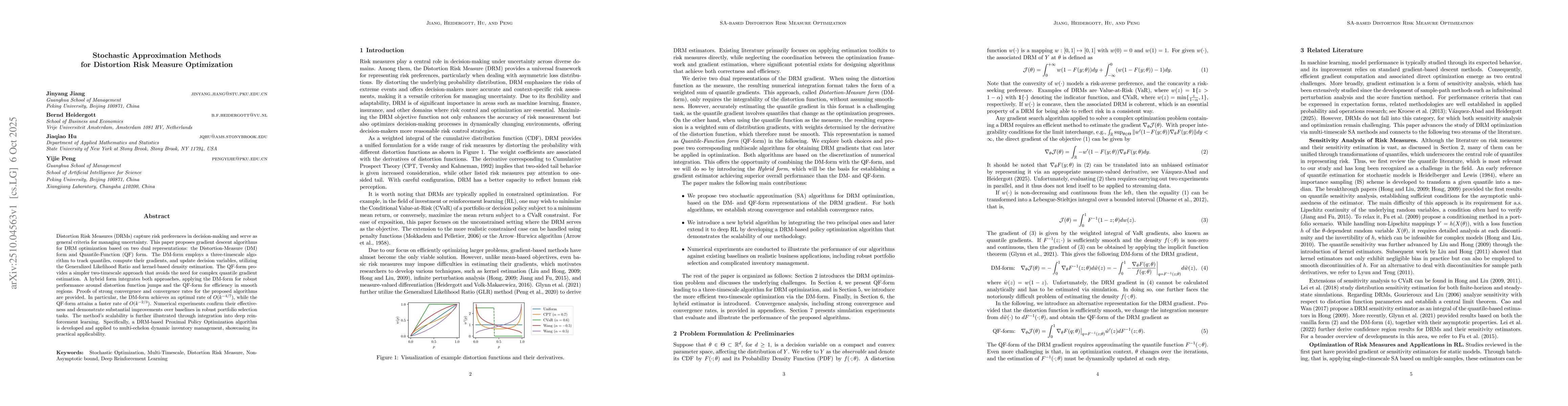 Thumbnail for Stochastic Approximation Methods for Distortion Risk Measure
  Optimization
