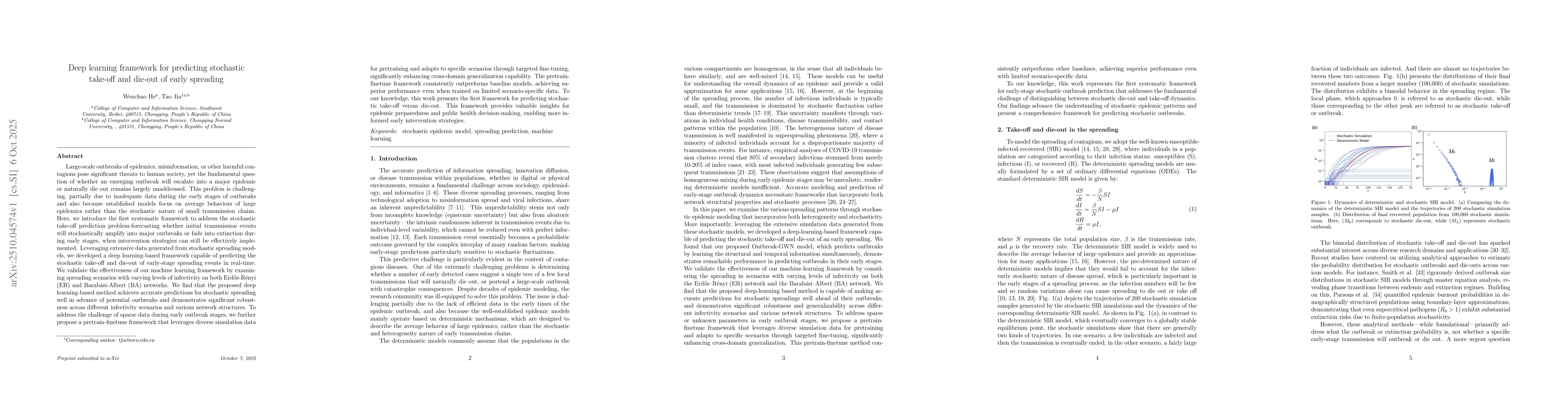 Thumbnail for Deep learning framework for predicting stochastic take-off and die-out
  of early spreading