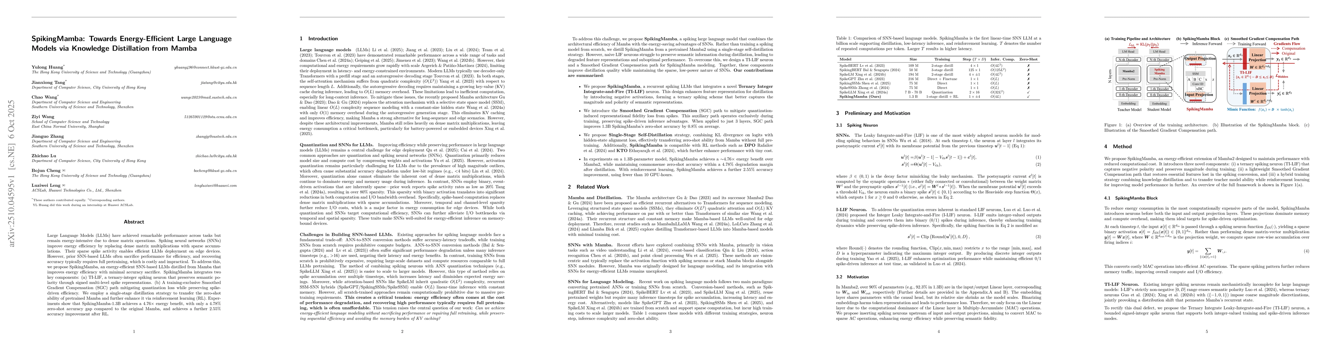 Thumbnail for SpikingMamba: Towards Energy-Efficient Large Language Models via
  Knowledge Distillation from Mamba