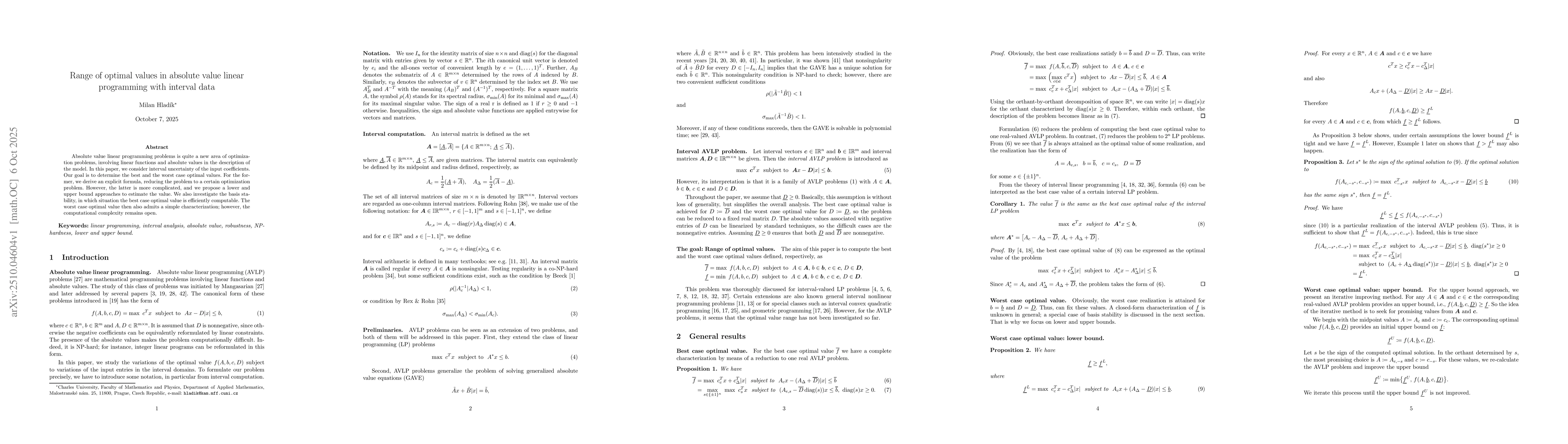 Thumbnail for Range of optimal values in absolute value linear programming with
  interval data