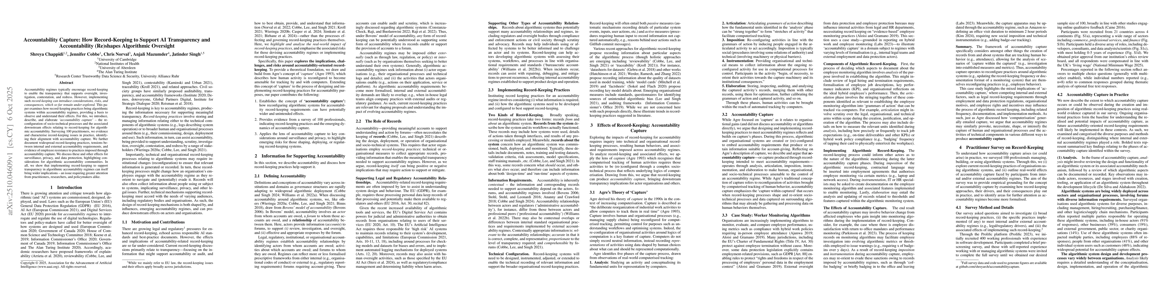 Thumbnail for Accountability Capture: How Record-Keeping to Support AI Transparency
  and Accountability (Re)shapes Algorithmic Oversight