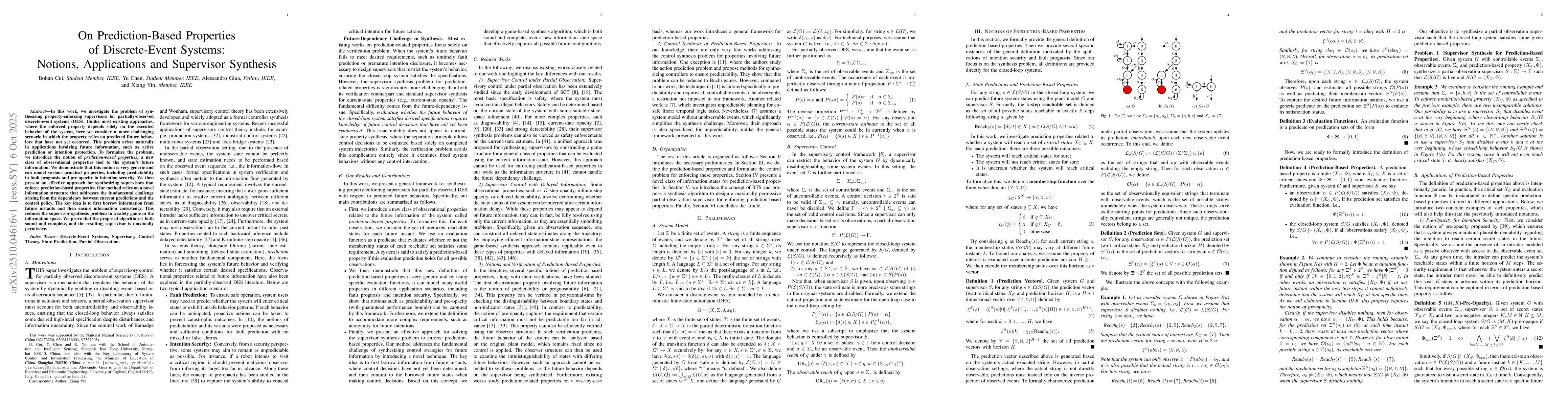 Thumbnail for On Prediction-Based Properties of Discrete-Event Systems: Notions,
  Applications and Supervisor Synthesis