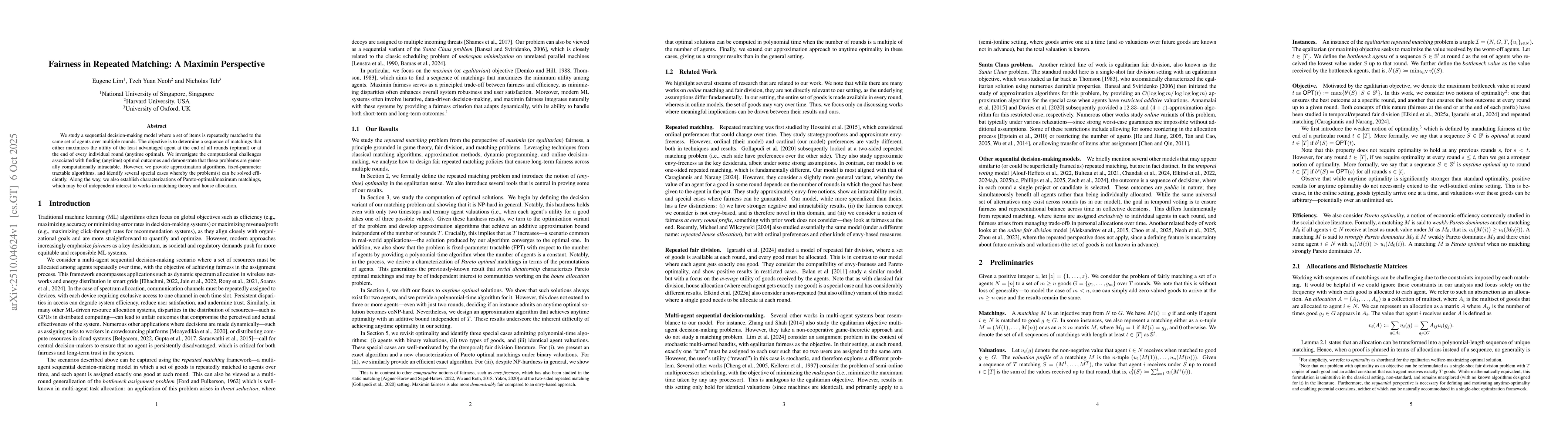 Thumbnail for Fairness in Repeated Matching: A Maximin Perspective