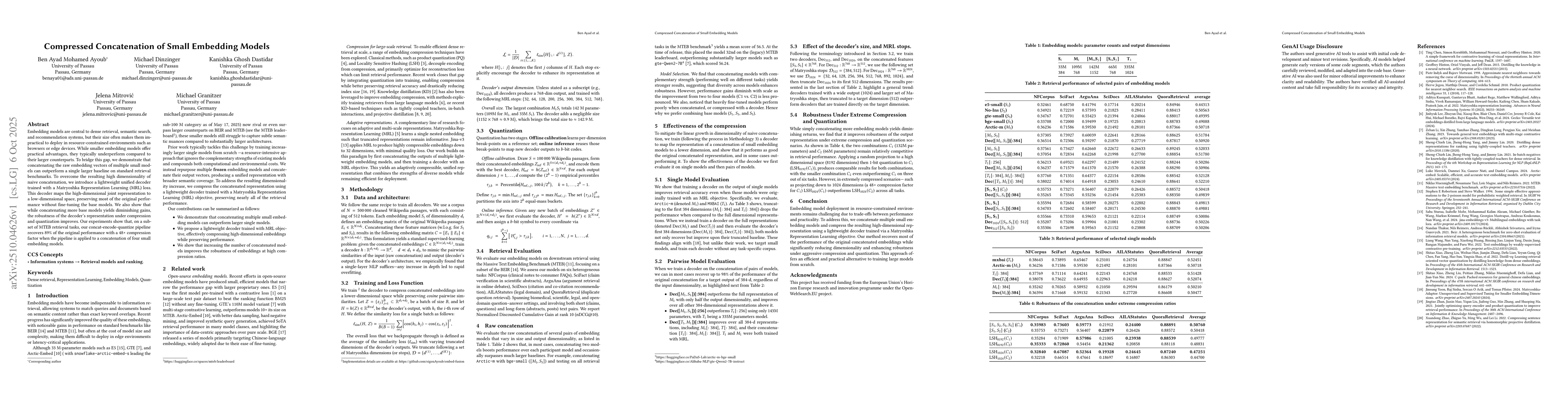 Thumbnail for Compressed Concatenation of Small Embedding Models