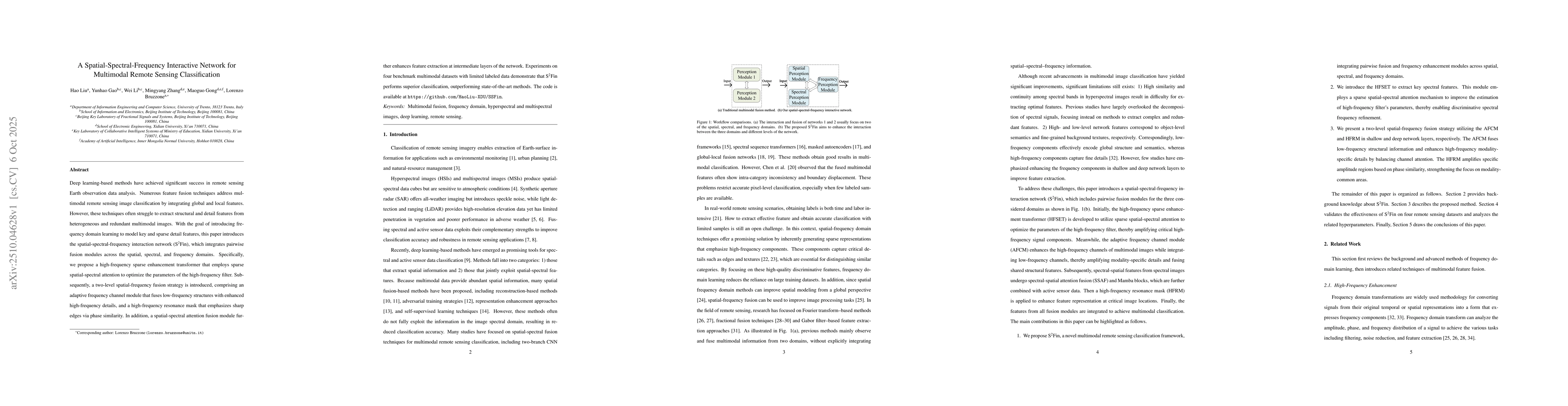 Thumbnail for A Spatial-Spectral-Frequency Interactive Network for Multimodal Remote
  Sensing Classification