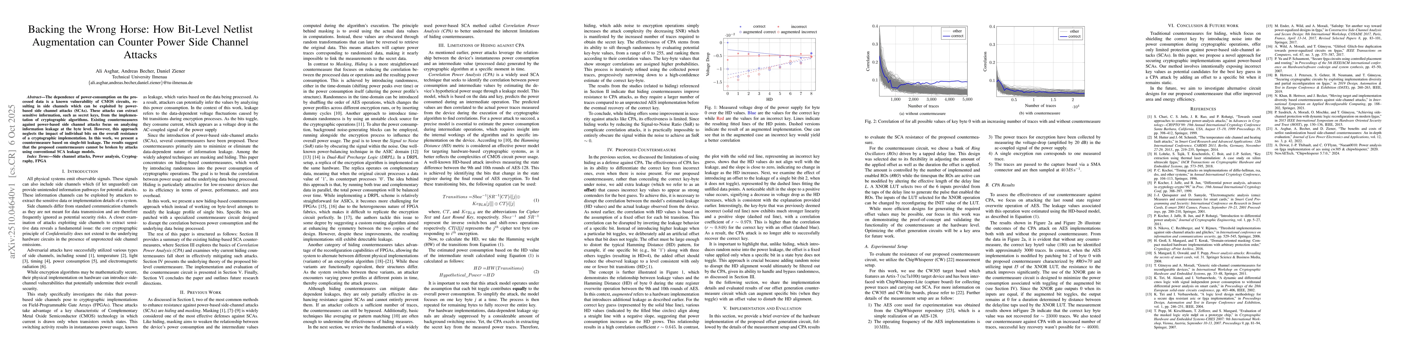 Thumbnail for Backing the Wrong Horse: How Bit-Level Netlist Augmentation can Counter
  Power Side Channel Attacks