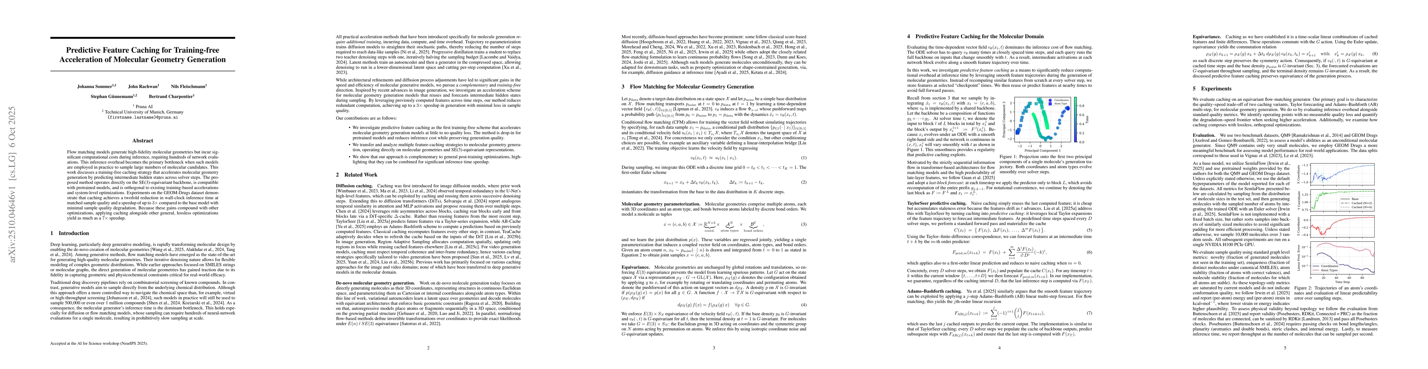 Thumbnail for Predictive Feature Caching for Training-free Acceleration of Molecular
  Geometry Generation