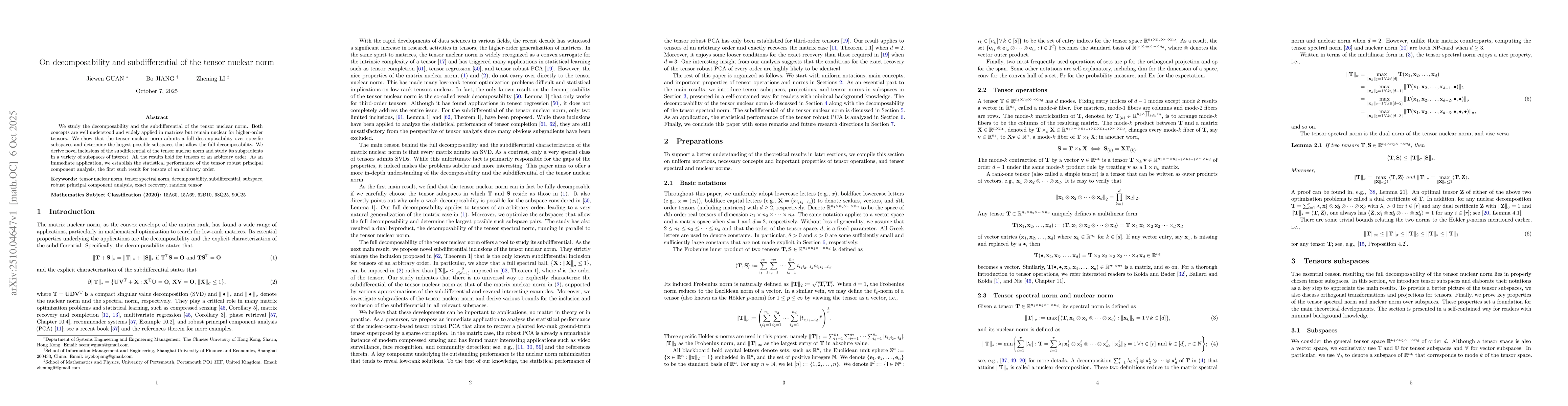 Thumbnail for On decomposability and subdifferential of the tensor nuclear norm