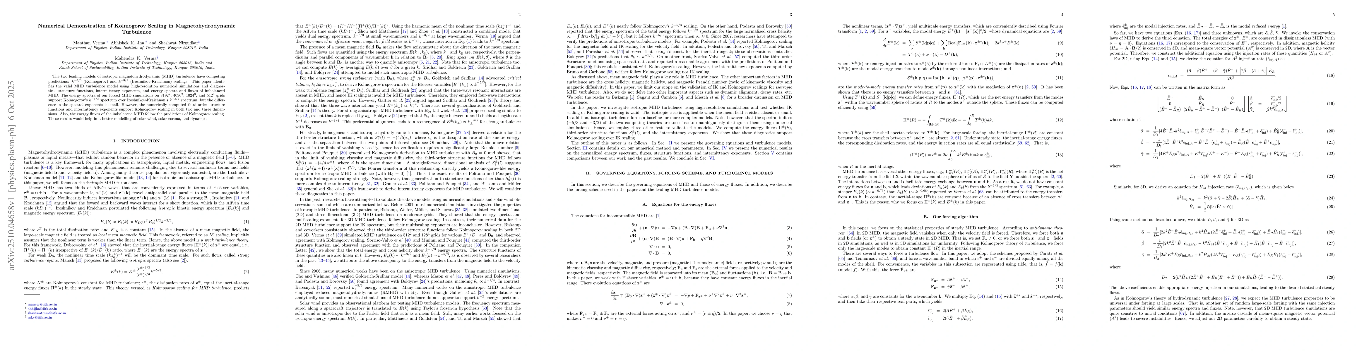 Thumbnail for Numerical Demonstration of Kolmogorov Scaling in Magnetohydrodynamic
  Turbulence