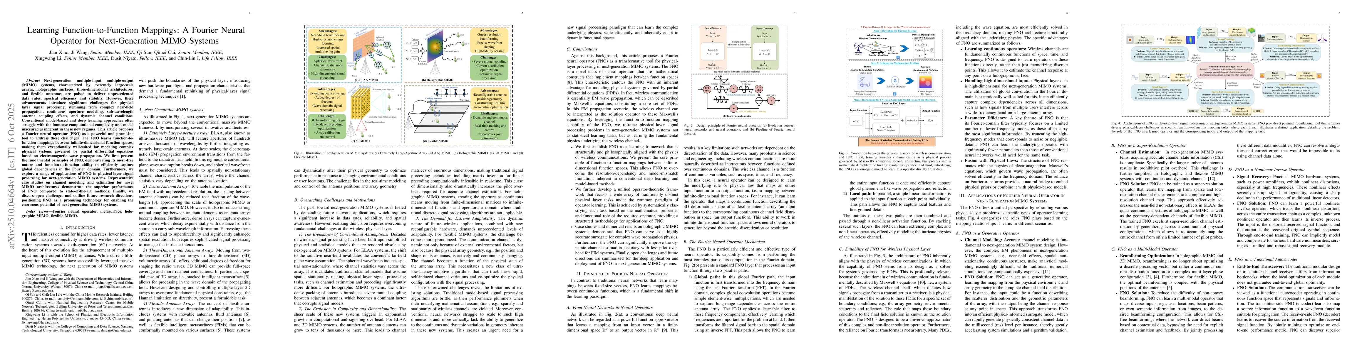 Thumbnail for Learning Function-to-Function Mappings: A Fourier Neural Operator for
  Next-Generation MIMO Systems