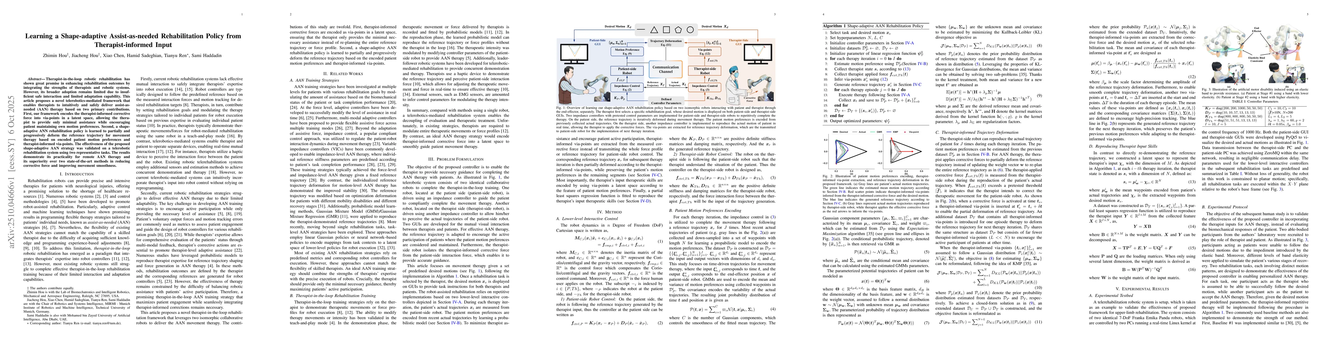 Thumbnail for Learning a Shape-adaptive Assist-as-needed Rehabilitation Policy from
  Therapist-informed Input