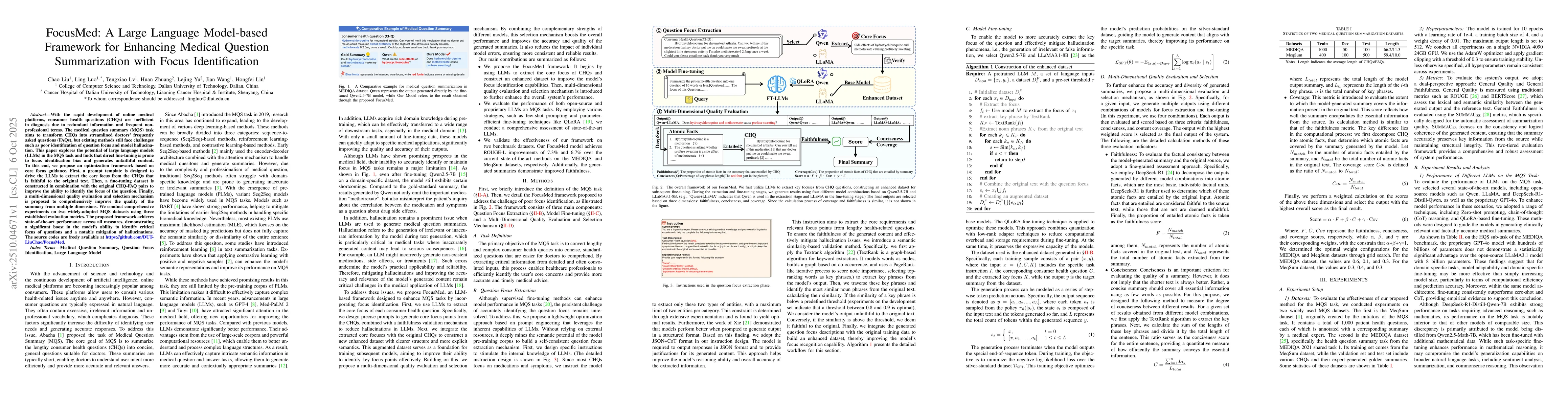 Thumbnail for FocusMed: A Large Language Model-based Framework for Enhancing Medical
  Question Summarization with Focus Identification