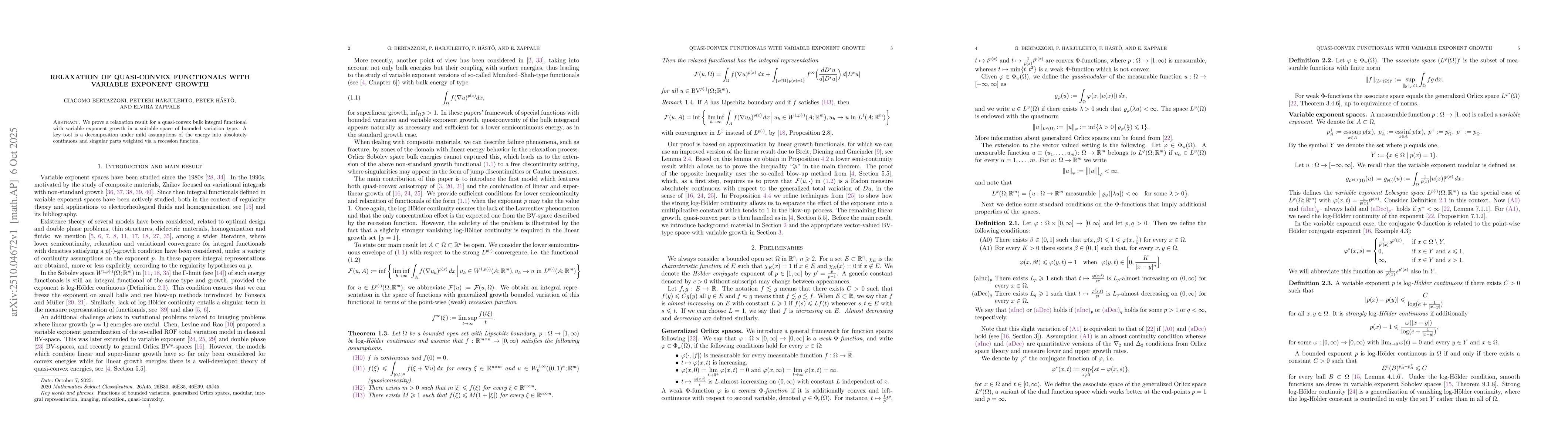 Thumbnail for Relaxation of quasi-convex functionals with variable exponent growth