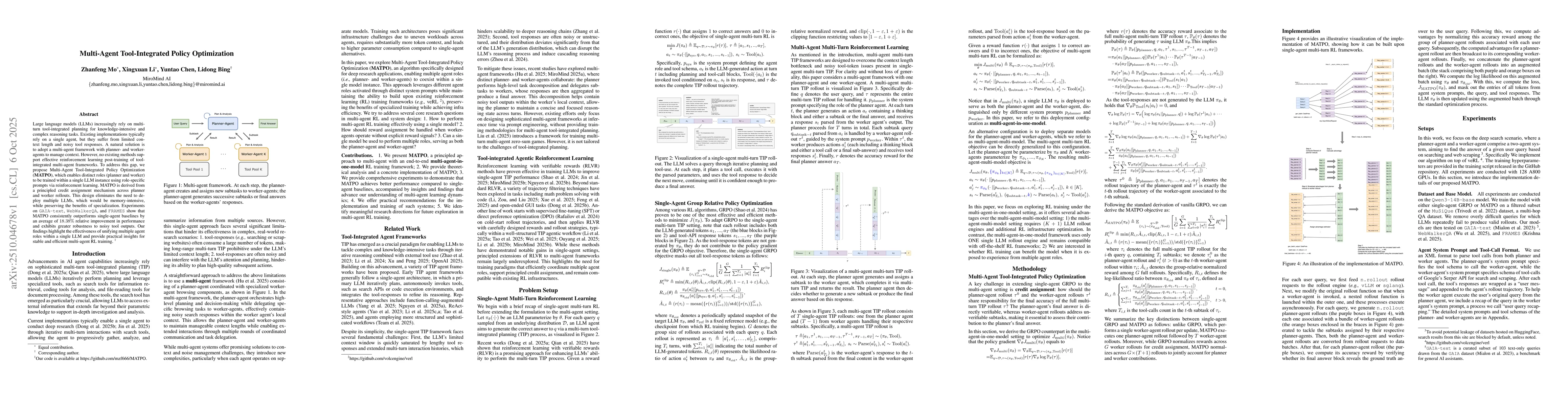 Thumbnail for Multi-Agent Tool-Integrated Policy Optimization